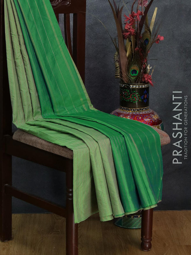 Arani semi silk saree light green and dual shade of blue with allover copper zari weaves in borderless style - {{ collection.title }} by Prashanti Sarees