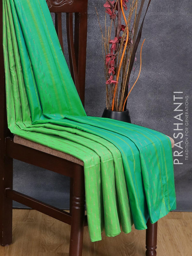 Arani semi silk saree light green and dual shade of blue with copper zari woven butta weaves in borderless style - {{ collection.title }} by Prashanti Sarees