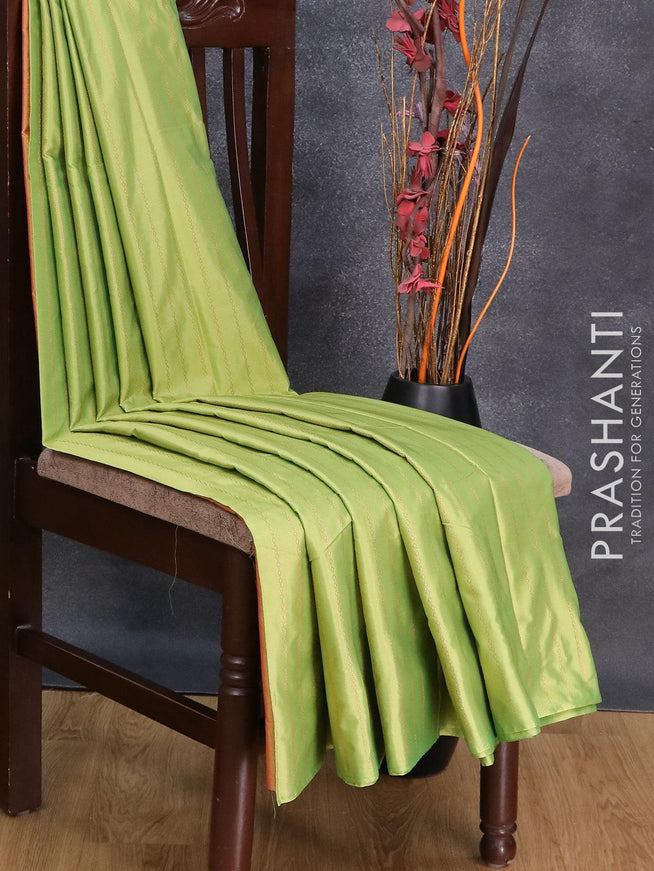 Arani semi silk saree light green and dual shade of yellowish pink with allover zari weaves in borderless style - {{ collection.title }} by Prashanti Sarees