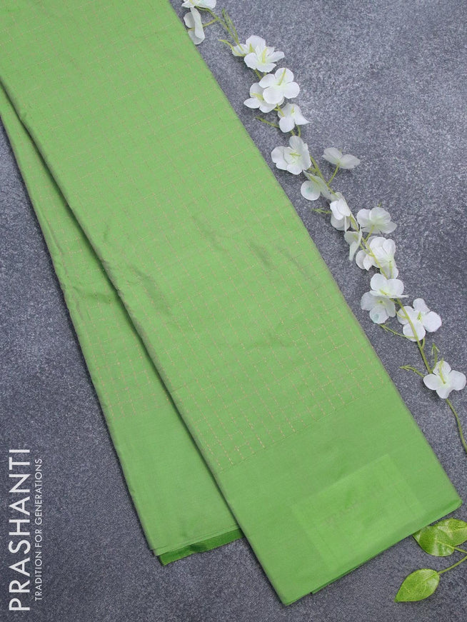 Arani semi silk saree light green and green with allover copper zari checked pattern and simple border - {{ collection.title }} by Prashanti Sarees