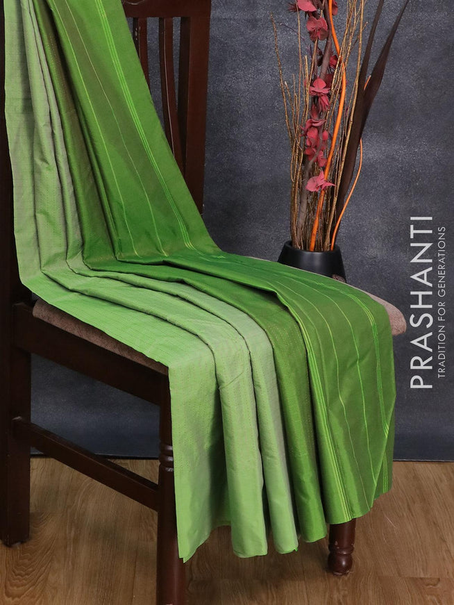 Arani semi silk saree light green and green with allover copper zari checked pattern and simple border - {{ collection.title }} by Prashanti Sarees