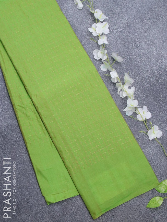 Arani semi silk saree light green and parrot green with allover copper zari checked pattern and simple border - {{ collection.title }} by Prashanti Sarees