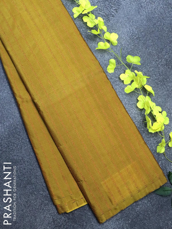Arani semi silk saree light green and yellow with allover copper zari weaves in borderless style - {{ collection.title }} by Prashanti Sarees