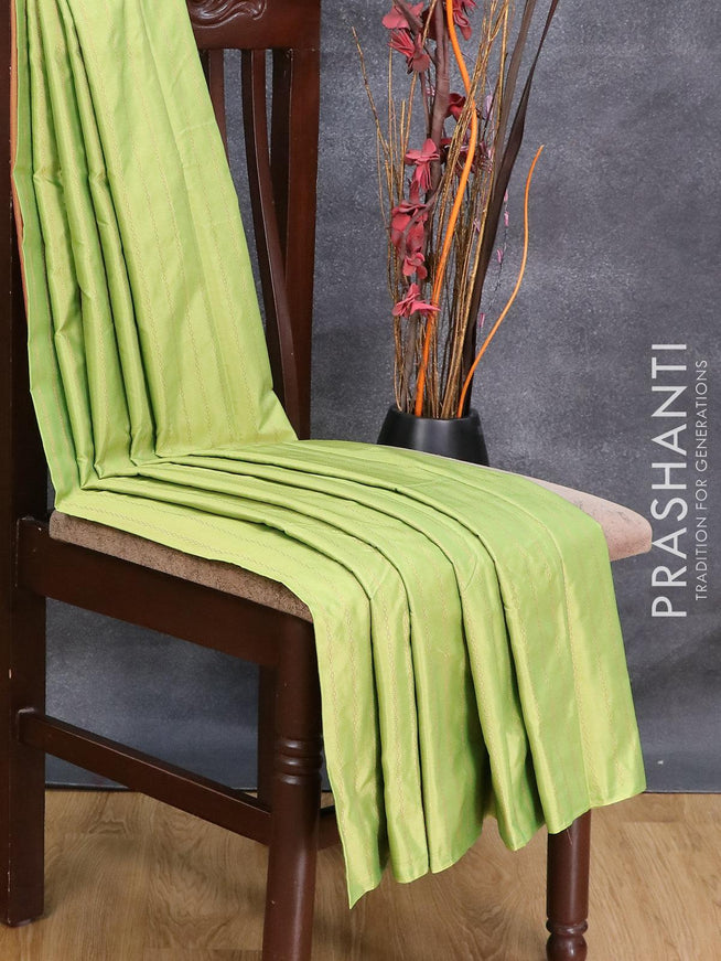 Arani semi silk saree light green shade and dual shade of yellowish pink with allover copper zari weaves in borderless style - {{ collection.title }} by Prashanti Sarees