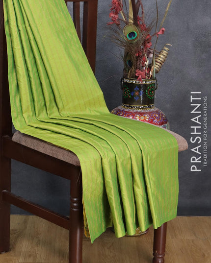Arani semi silk saree light green with allover copper zari weaves in borderless style - {{ collection.title }} by Prashanti Sarees