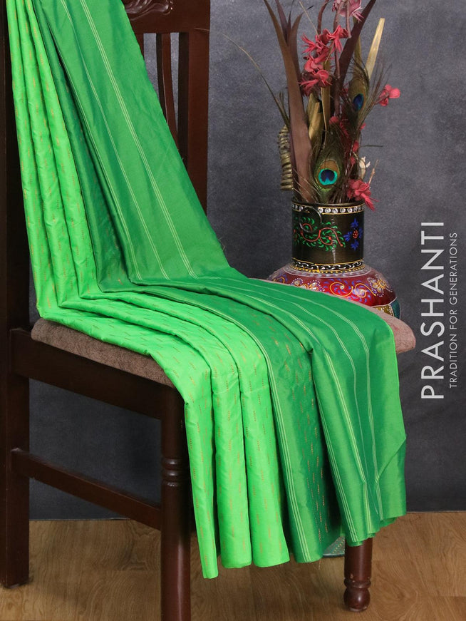 Arani semi silk saree light green with allover zari woven weaves in borderless style - {{ collection.title }} by Prashanti Sarees