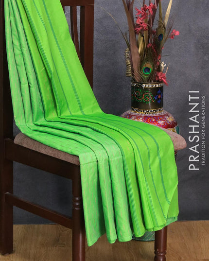 Arani semi silk saree light green with copper zari woven butta weaves in borderless style - {{ collection.title }} by Prashanti Sarees