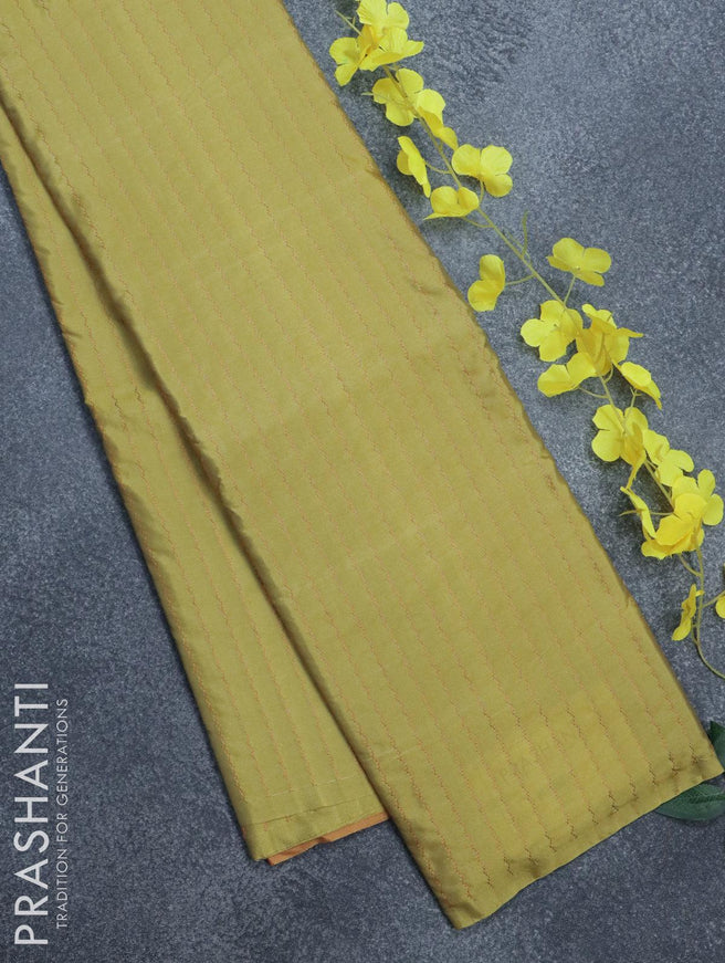 Arani semi silk saree lime yellow and dual shade of pink with allover copper zari weaves in borderless style - {{ collection.title }} by Prashanti Sarees