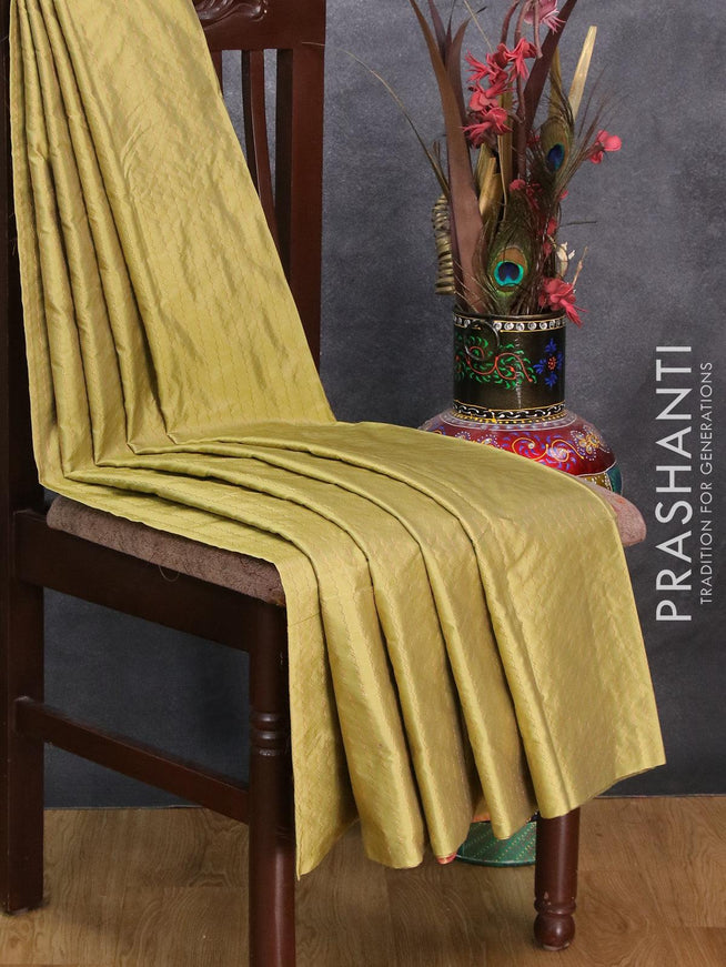 Arani semi silk saree lime yellow and dual shade of pink with allover copper zari weaves in borderless style - {{ collection.title }} by Prashanti Sarees