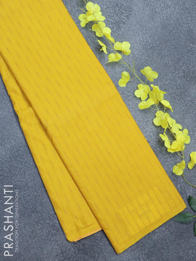 Arani semi silk saree lime yellow and yellow with allover copper zari weaves in borderless style - {{ collection.title }} by Prashanti Sarees
