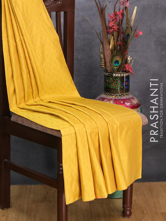 Arani semi silk saree lime yellow and yellow with allover copper zari weaves in borderless style - {{ collection.title }} by Prashanti Sarees