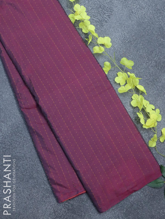 Arani semi silk saree magenta pink and dual shade of pinkish green with allover copper zari weaves in borderless style - {{ collection.title }} by Prashanti Sarees