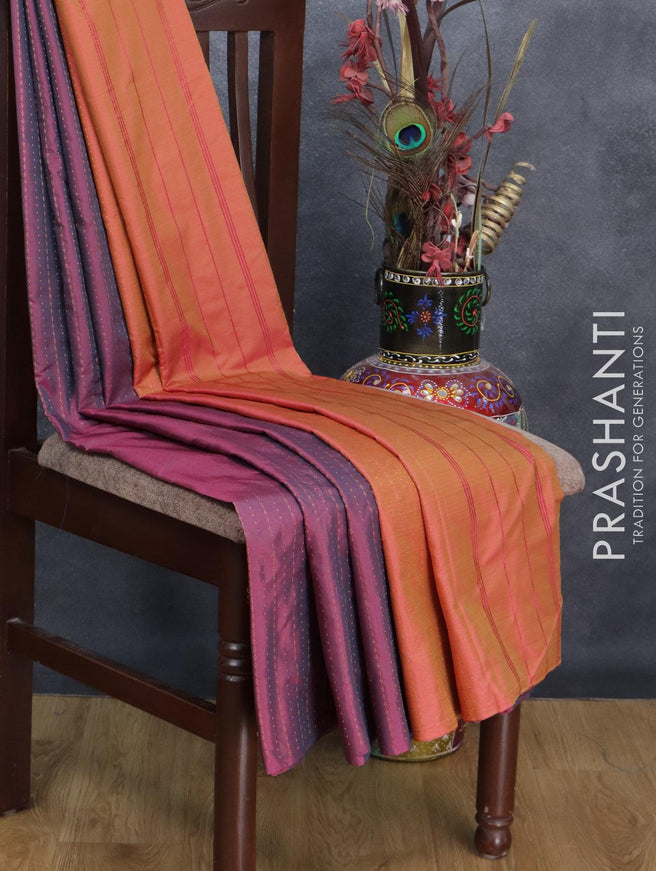 Arani semi silk saree magenta pink and dual shade of pinkish green with allover copper zari weaves in borderless style - {{ collection.title }} by Prashanti Sarees