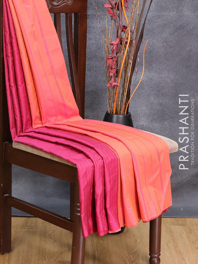Arani semi silk saree magenta pink and dual shade of yellowish pink with allover copper zari weaves in borderless style - {{ collection.title }} by Prashanti Sarees