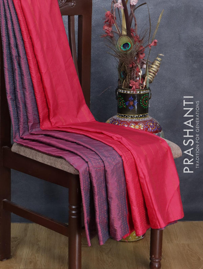 Arani semi silk saree magenta pink and pink with allover copper zari weaves in borderless style - {{ collection.title }} by Prashanti Sarees