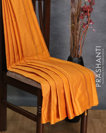 Arani semi silk saree mango yellow with allover thread weaves in borderless style - {{ collection.title }} by Prashanti Sarees