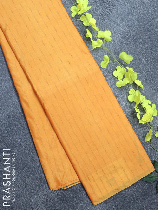 Arani semi silk saree mango yellow with copper zari woven butta weaves in borderless style - {{ collection.title }} by Prashanti Sarees