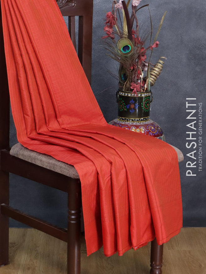Arani semi silk saree maroon with allover copper zari checked pattern and simple border - {{ collection.title }} by Prashanti Sarees