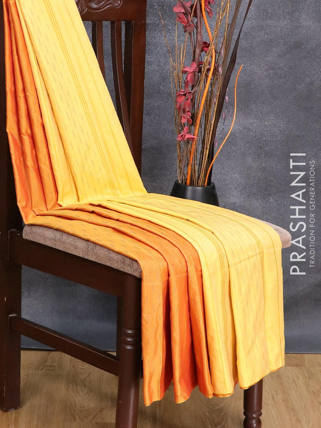 Arani semi silk saree mustard yellow and pale yellow with copper zari woven butta weaves in borderless style - {{ collection.title }} by Prashanti Sarees