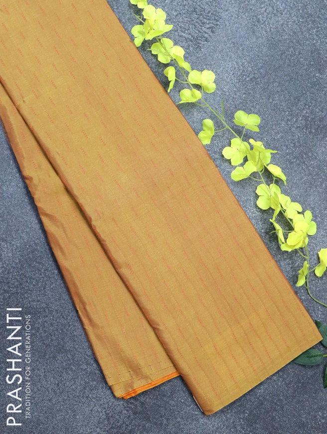 Arani semi silk saree olive green and yellow with allover zari woven weaves in borderless style - {{ collection.title }} by Prashanti Sarees