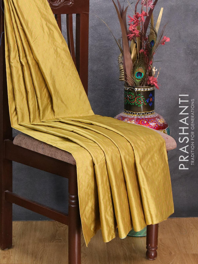 Arani semi silk saree olive green shade and dual shade of blue shade with copper zari woven butta weaves in borderless style - {{ collection.title }} by Prashanti Sarees