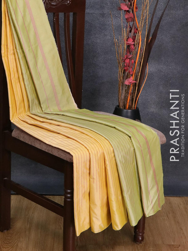 Arani semi silk saree pale yellow and pista green shade with allover thread weaves in borderless style - {{ collection.title }} by Prashanti Sarees