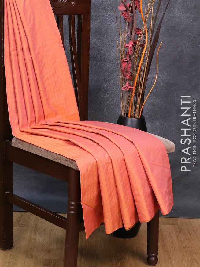 Arani semi silk saree peach orange and dark mustard with allover copper zari weaves in borderless style - {{ collection.title }} by Prashanti Sarees
