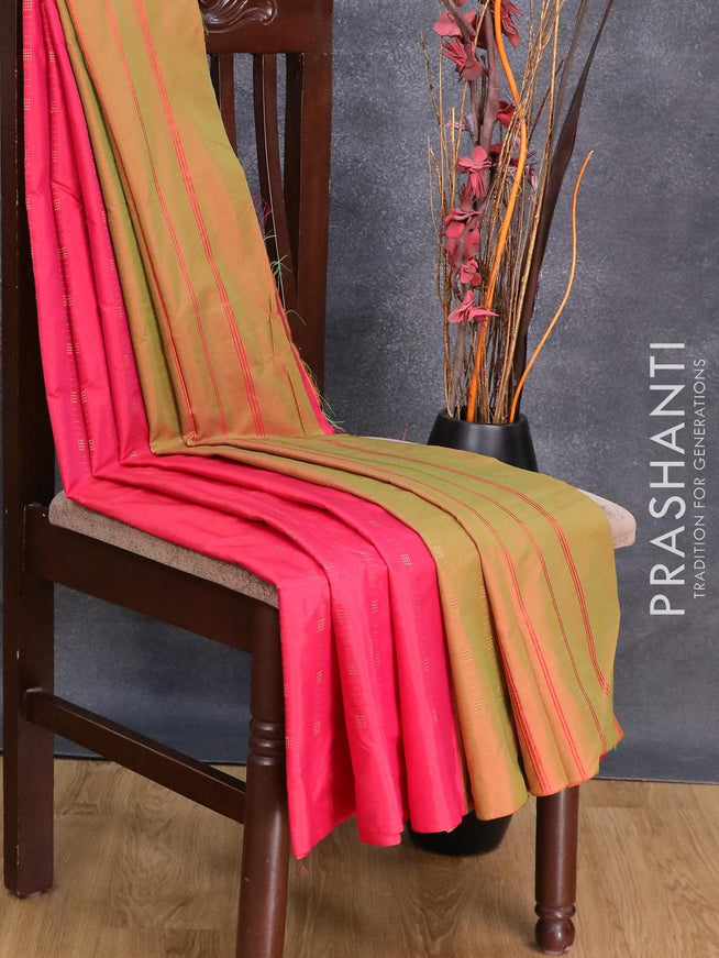 Arani semi silk saree pink and dual shade of green with allover copper zari weaves in borderless style - {{ collection.title }} by Prashanti Sarees