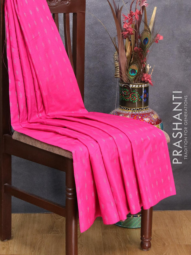 Arani semi silk saree pink and dual shade of green with allover silver zari woven buttas in borderless style - {{ collection.title }} by Prashanti Sarees