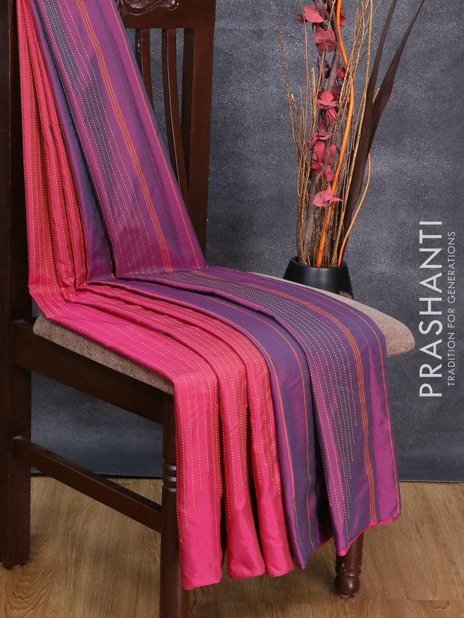 Arani semi silk saree pink and dual shade of magenta pink with allover thread weaves in borderless style - {{ collection.title }} by Prashanti Sarees