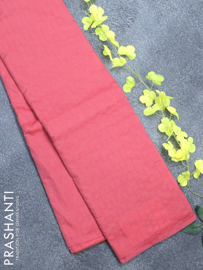 Arani semi silk saree pink shade and dual shade of green with copper zari woven butta weaves in borderless style - {{ collection.title }} by Prashanti Sarees