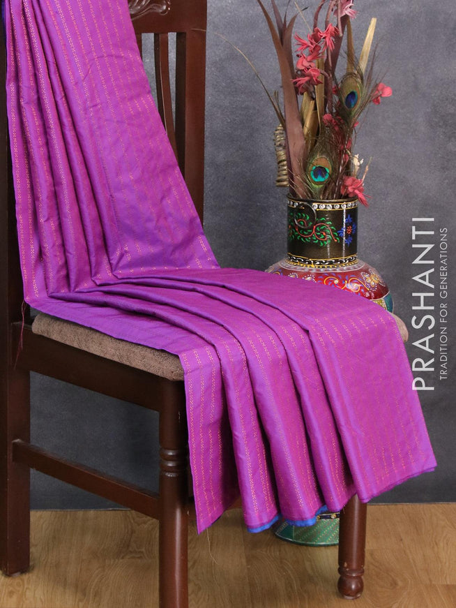 Arani semi silk saree purple and blue with allover copper zari weaves in borderless style - {{ collection.title }} by Prashanti Sarees