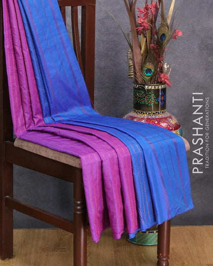 Arani semi silk saree purple and blue with allover copper zari weaves in borderless style - {{ collection.title }} by Prashanti Sarees
