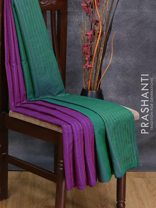 Arani semi silk saree purple and dual shade of greenish blue with allover copper zari weaves in borderless style - {{ collection.title }} by Prashanti Sarees