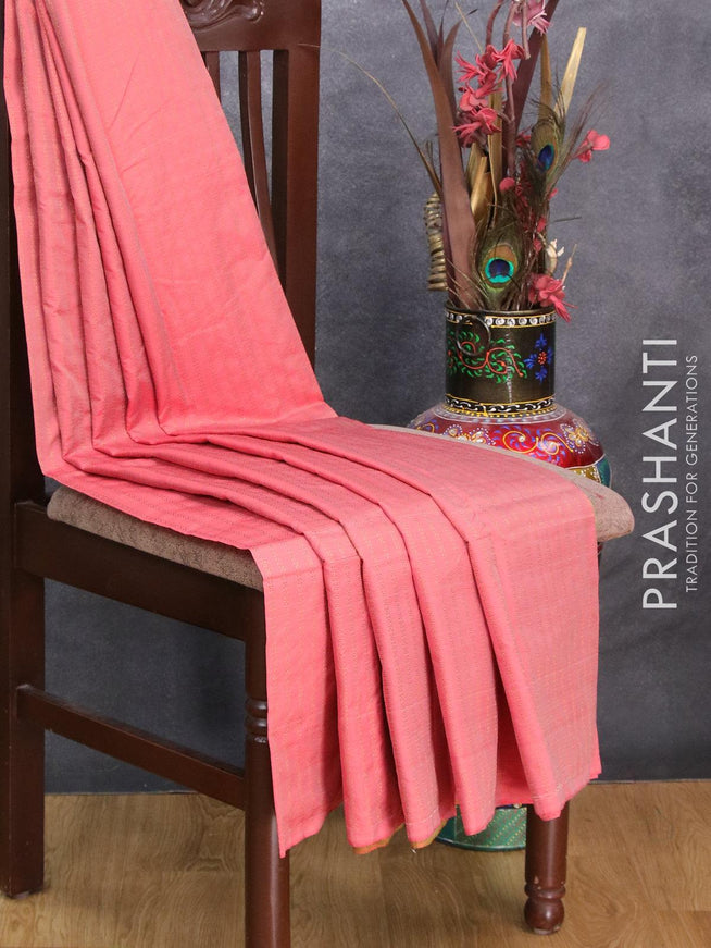 Arani semi silk saree red shade and dual shade of greenish red with allover copper zari weaves in borderless style - {{ collection.title }} by Prashanti Sarees