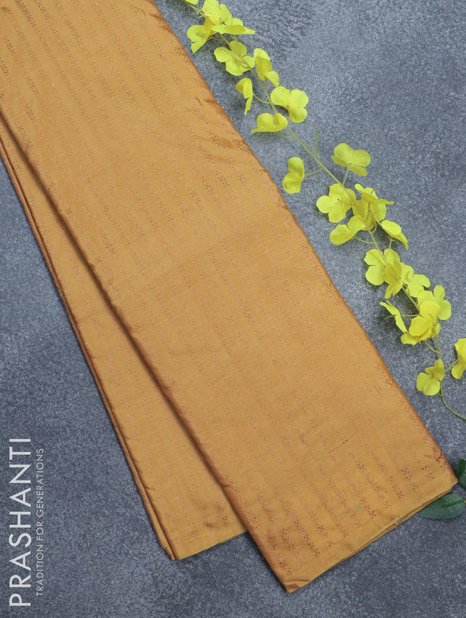 Arani semi silk saree yellow and dual shade of green with allover copper zari weaves in borderless style - {{ collection.title }} by Prashanti Sarees