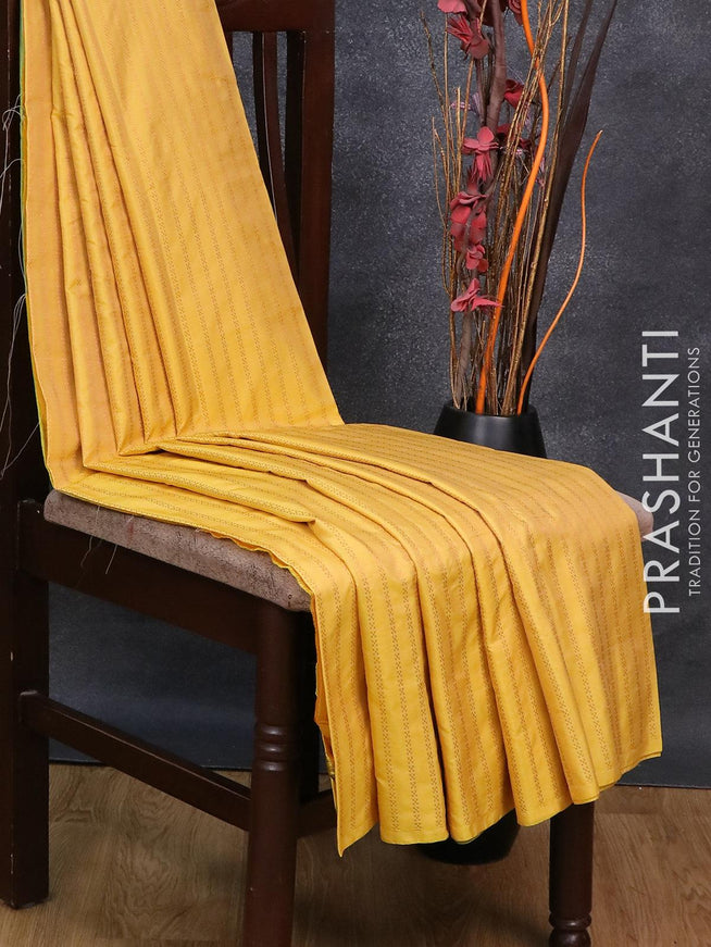 Arani semi silk saree yellow and dual shade of green with allover copper zari weaves in borderless style - {{ collection.title }} by Prashanti Sarees