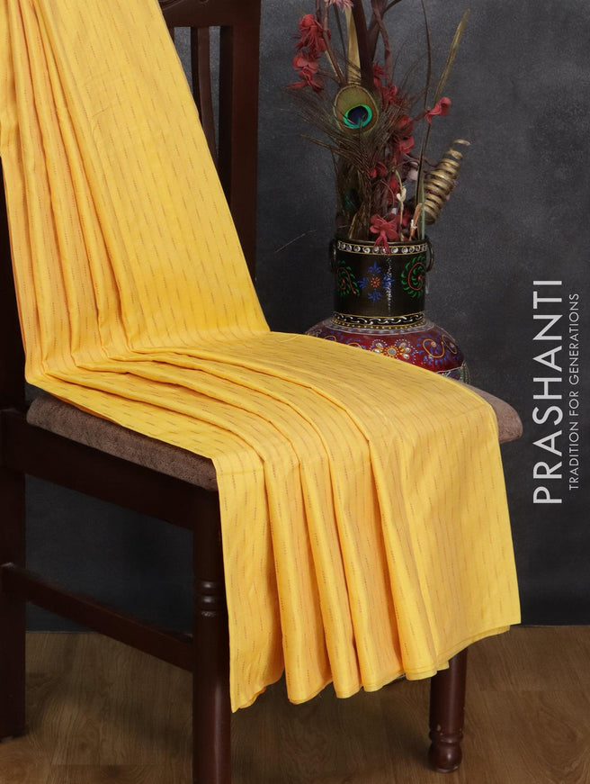 Arani semi silk saree yellow and dual shade of yellowish pink with allover copper zari weaves in borderless style - {{ collection.title }} by Prashanti Sarees