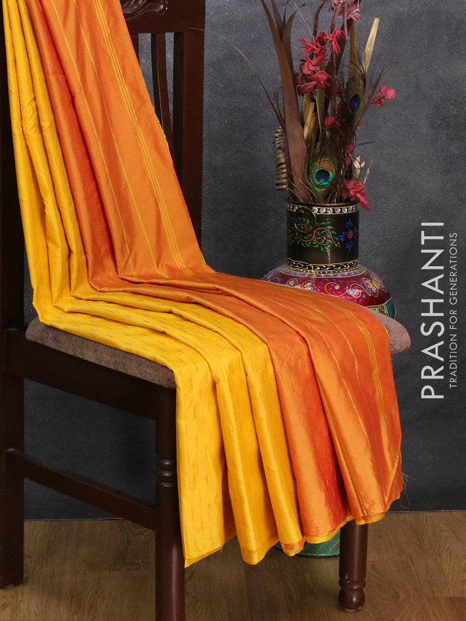Arani semi silk saree yellow and dual shade of yellowish pink with allover copper zari weaves in borderless style - {{ collection.title }} by Prashanti Sarees