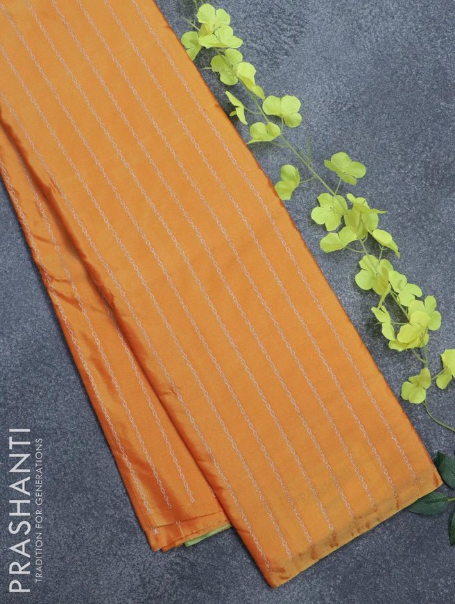 Arani semi silk saree yellow and green shade with allover copper zari weaves in borderless style - {{ collection.title }} by Prashanti Sarees