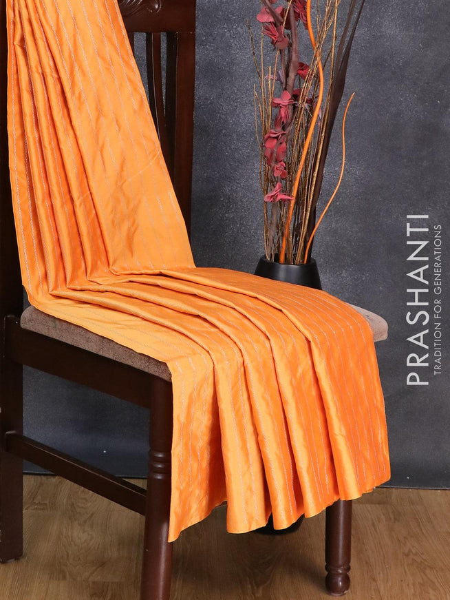 Arani semi silk saree yellow and green shade with allover copper zari weaves in borderless style - {{ collection.title }} by Prashanti Sarees