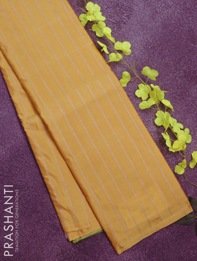 Arani semi silk saree yellow and green shade with allover silver zari weaves in borderless style - {{ collection.title }} by Prashanti Sarees