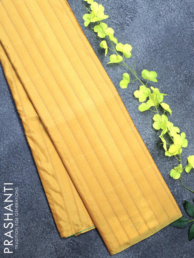 Arani semi silk saree yellow shade and light green with allover copper zari weaves in borderless style - {{ collection.title }} by Prashanti Sarees