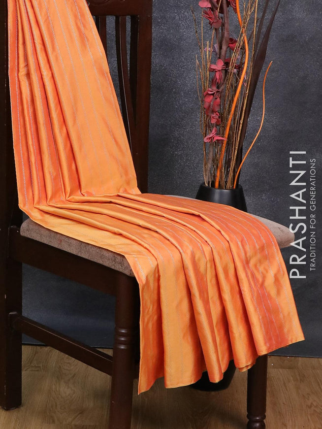 Arani semi silk saree yellow shade and light green with allover silver zari weaves in borderless style - {{ collection.title }} by Prashanti Sarees