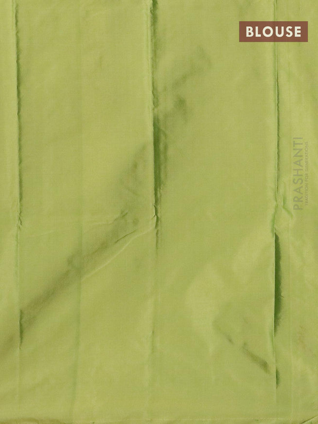 Arani semi silk saree yellow shade and light green with allover silver zari weaves in borderless style - {{ collection.title }} by Prashanti Sarees