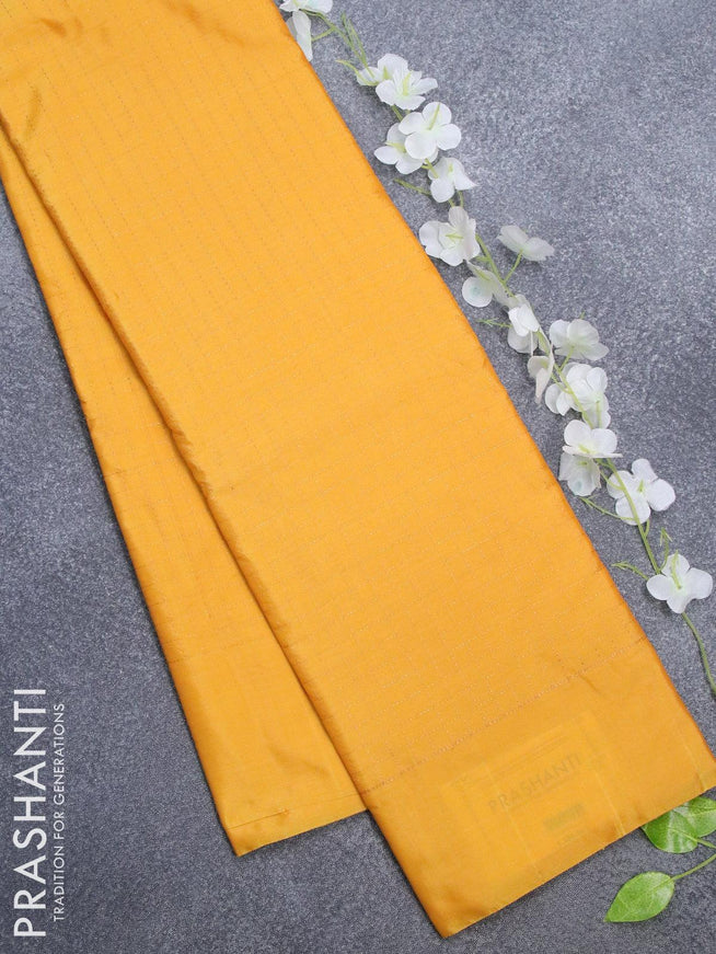 Arani semi silk saree yellow with allover copper zari checked pattern and simple border - {{ collection.title }} by Prashanti Sarees
