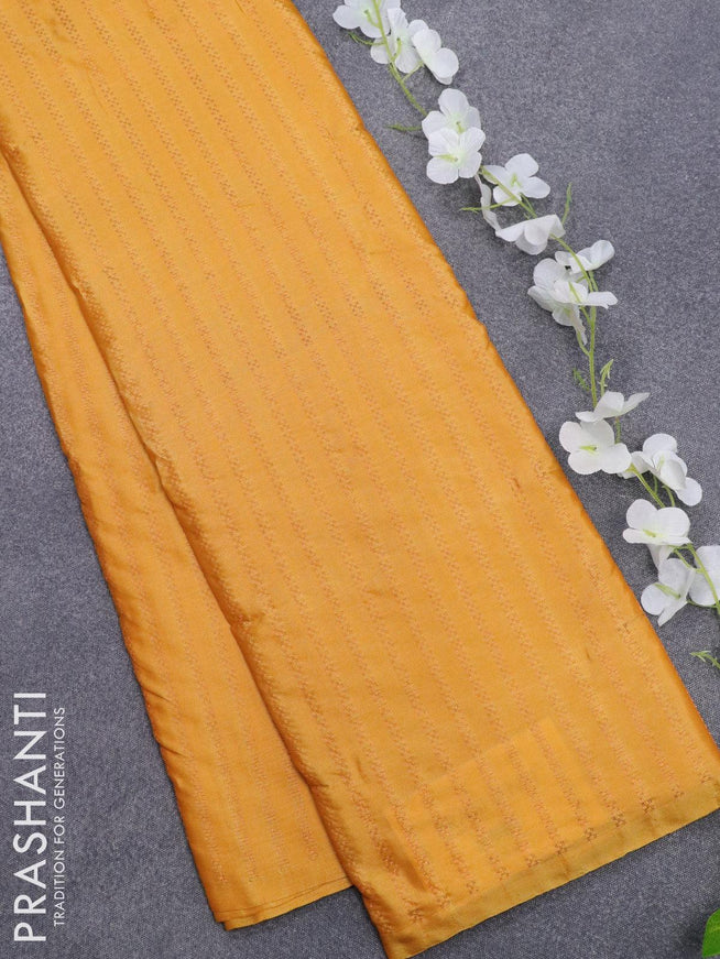 Arani semi silk saree yellow with allover copper zari weaves in borderless style - {{ collection.title }} by Prashanti Sarees