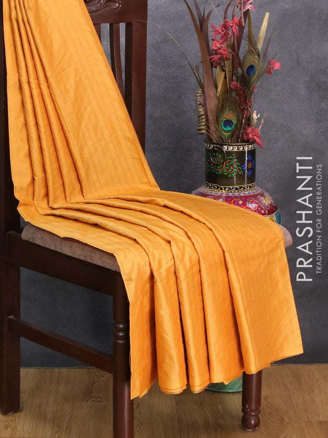 Arani semi silk saree yellow with allover copper zari weaves in borderless style - {{ collection.title }} by Prashanti Sarees