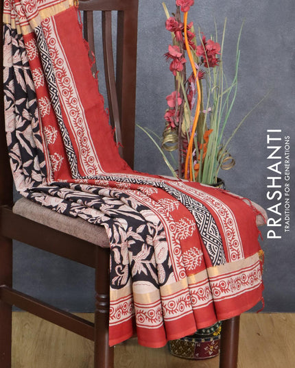 Assam silk saree black and maroon with allover prints and zari woven simple border - {{ collection.title }} by Prashanti Sarees