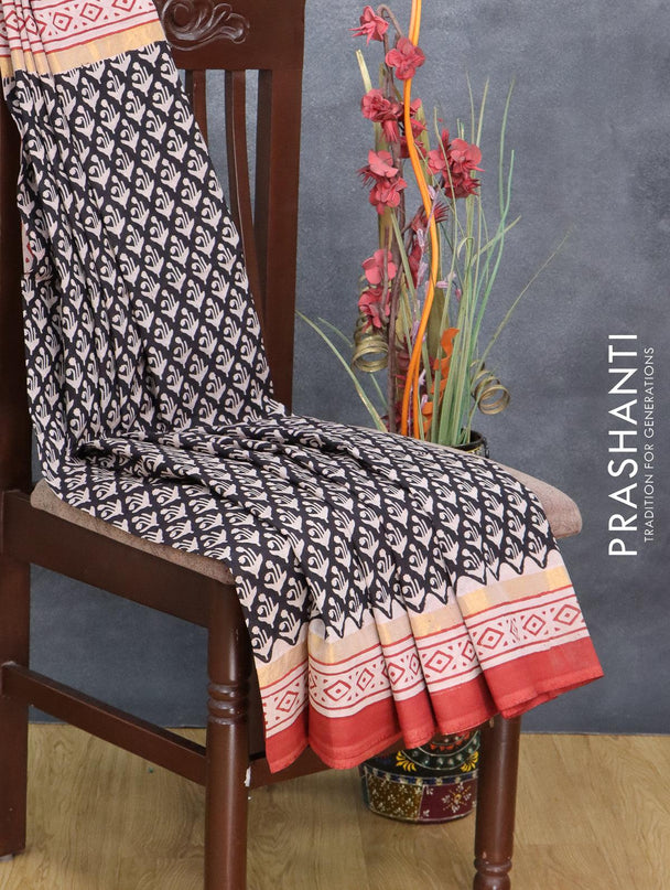Assam silk saree black and rust shade with allover prints and zari woven simple border - {{ collection.title }} by Prashanti Sarees